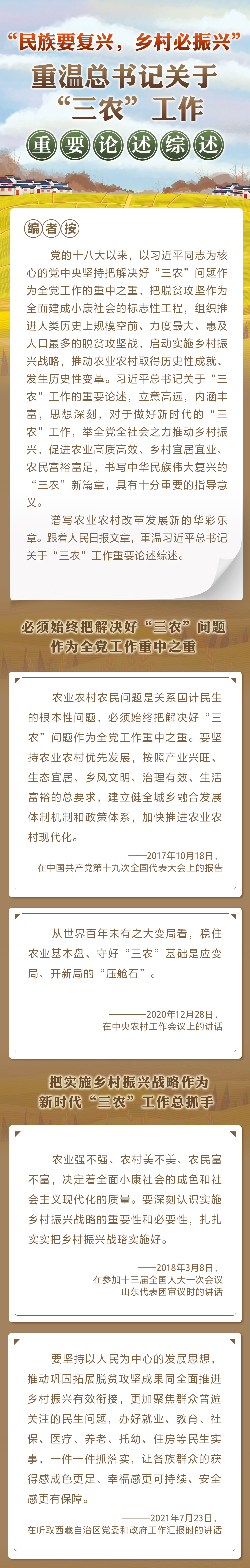 “民族要復(fù)興，鄉(xiāng)村必振興” 重溫總書記關(guān)于“三農(nóng)”工作重要論述綜述