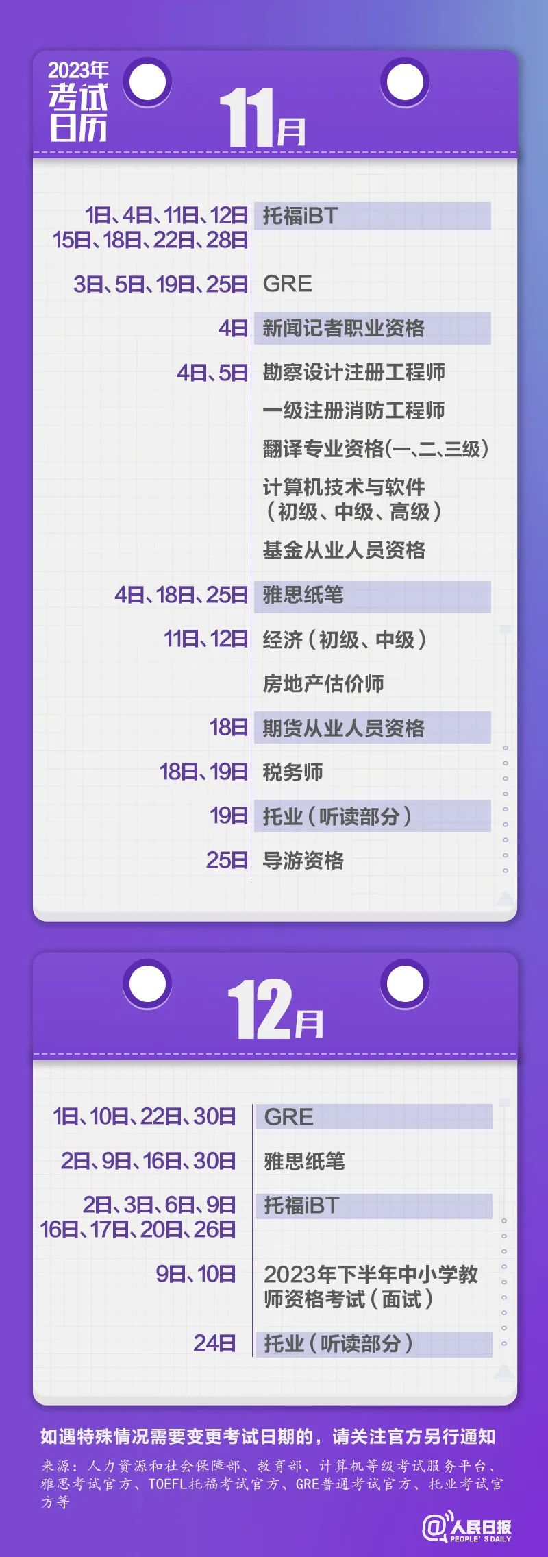 收藏！2023年考試日歷來了