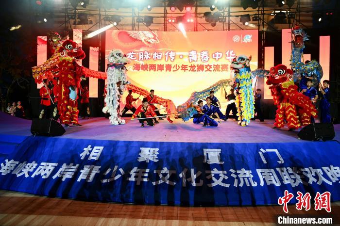 聯(lián)歡晚會上，兩岸青少年同臺呈現(xiàn)龍獅表演?！⊥鯑|明 攝