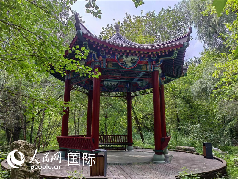 莫斯科中國貿(mào)易中心的中式園林“華銘園”一角。人民網(wǎng)記者 申亞欣攝