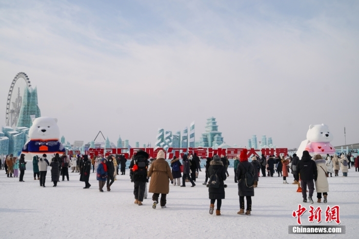 1月4日，第25屆哈爾濱冰雪大世界內(nèi)的冰雕吸引游客觀看。白天的冰雪大世界，游客仿佛置身現(xiàn)實(shí)版“冰雪奇緣”。<a target='_blank' href='/'><p  align=