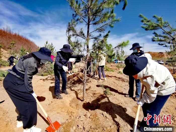 圖為西寧市城東區(qū)干部職工參加義務(wù)植樹?！?zhí)砀?攝