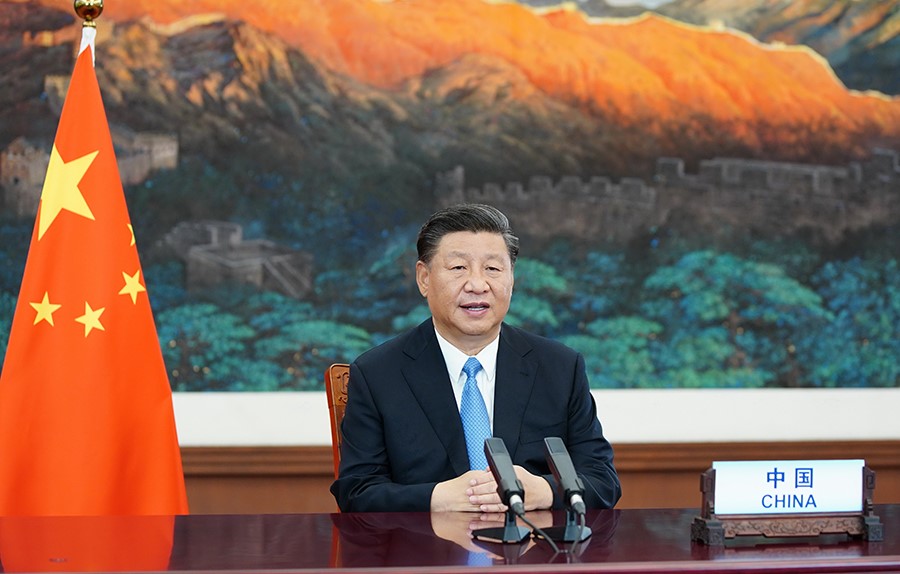 2020年9月22日，國家主席習(xí)近平在第七十五屆聯(lián)合國大會(huì)一般性辯論上發(fā)表重要講話。新華社記者 鞠鵬 攝
