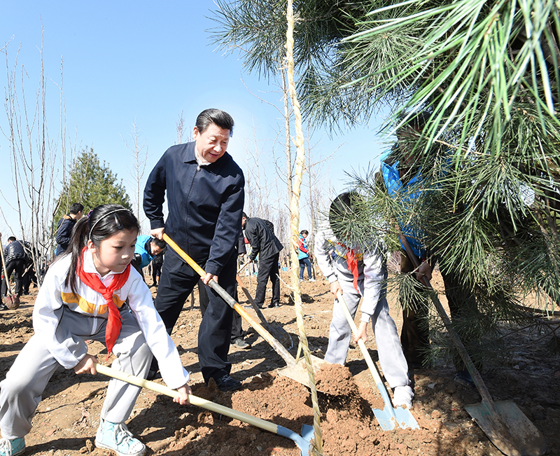 2015年4月3日，習(xí)近平總書記同大家一起植樹。