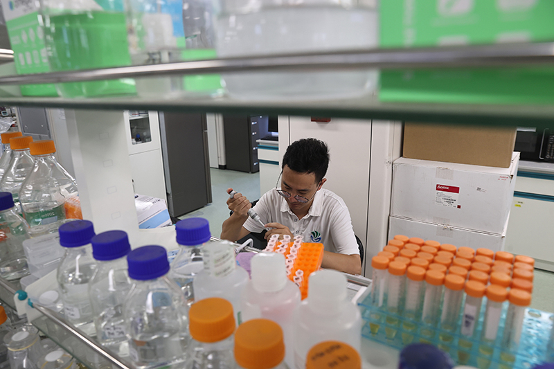 在三亞崖州灣科技城，一名青年科技工作者正在進(jìn)行科研工作。