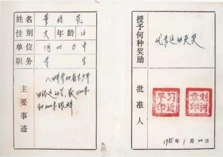 圖為1985年1月，時任正定縣委書記的習(xí)近平為參賽運(yùn)動員頒發(fā)的“優(yōu)秀運(yùn)動員獎”。