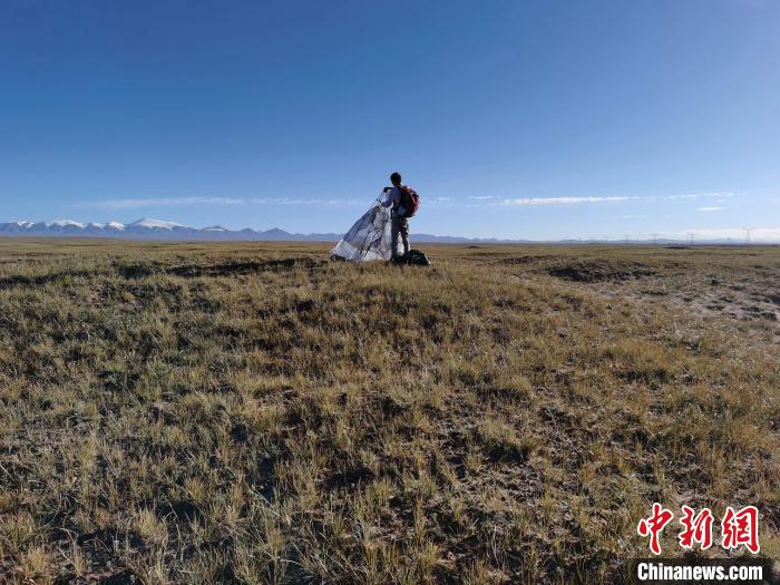 圖為索南達(dá)杰保護(hù)站保護(hù)隊(duì)員在可可西里找到露營(yíng)的葉某?！∴嚭Ｆ?攝