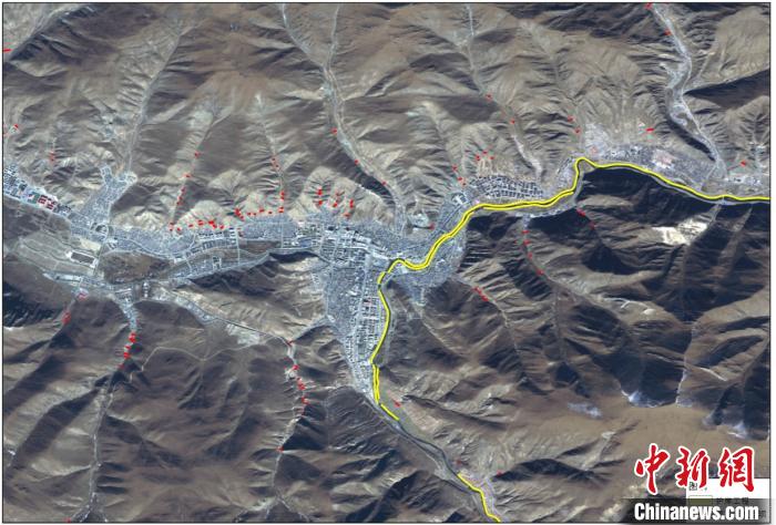 玉樹災后重建區(qū)地質災害治理工程和防洪工程監(jiān)測結果。中科院空天院 供圖