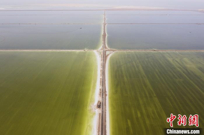 航拍春日的察爾汗鹽湖?！●R銘言 攝