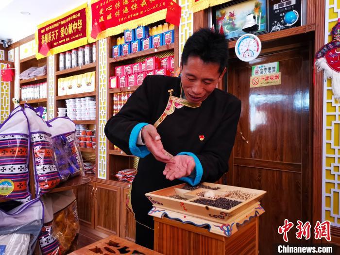 圖為洛桑旦增介紹青稞的功效?！垈?攝