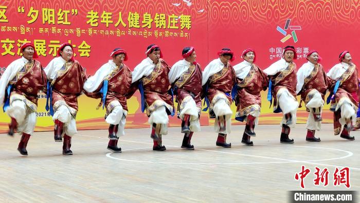 圖為西藏老年舞蹈隊(duì)齊跳傳統(tǒng)鍋莊舞?！∝暽＠?攝