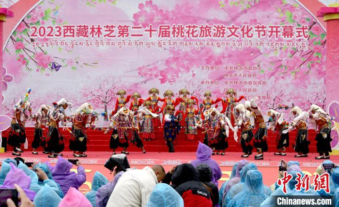 3月28日，西藏林芝第二十屆桃花旅游文化節(jié)開幕式上的文藝表演?！±盍?攝