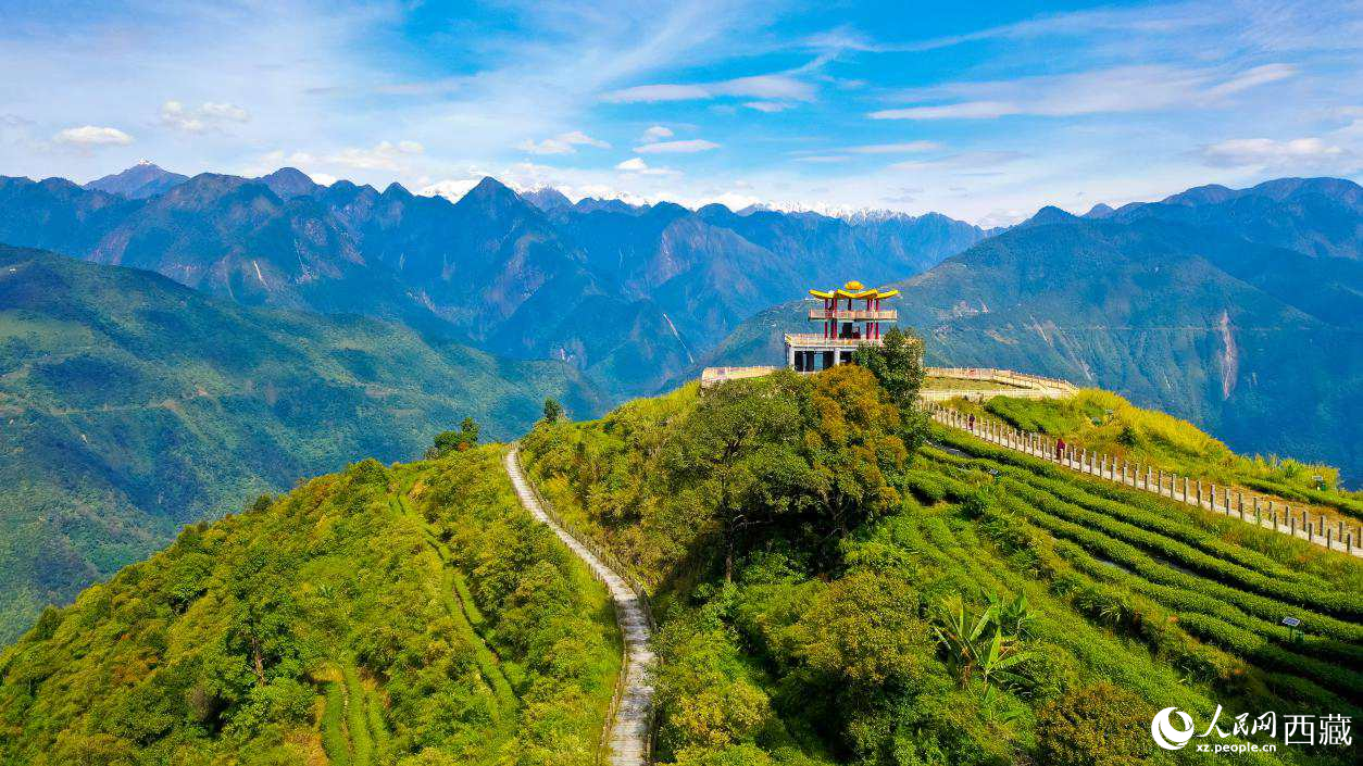 無人機(jī)航拍墨脫縣格林村蓮花觀景臺(tái)。人民網(wǎng)記者 次仁羅布攝