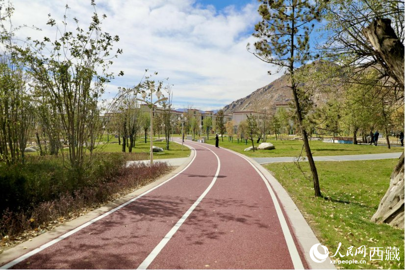 圖為青年林卡公園新設(shè)的跑道。人民網(wǎng)記者 次仁羅布攝